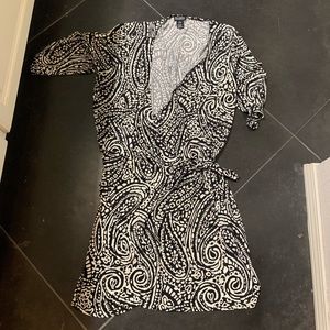 Black and white print wrap dress